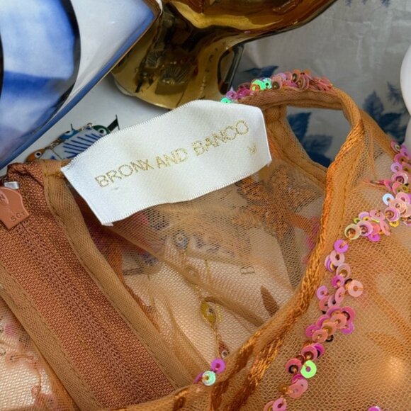 🆕 BRONX & BANCO🧿 NWOT Sicilia Coral Sequin Fluted Hem Maxi Dress, Sz M US 6 - Picture 13 of 14